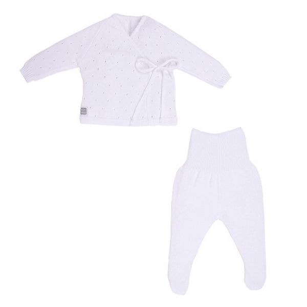 White Knit Cotton Baby Three Piece Set