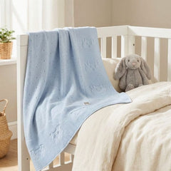 Baby Blue Knit Blanket Cotton with Teddy Bear Pattern - Petite Maison Kids