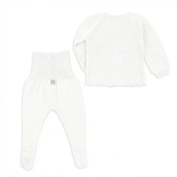 White Openwork Point Cotton Set with Embossed Teddy Bears
