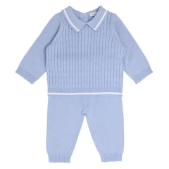 Blue Fine Cable Knit Two-Piece Baby Set