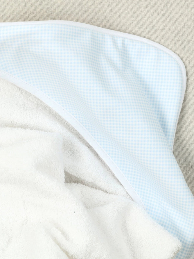 Hooded Light Blue and White Vichy Fabric Turkish Cotton Baby Towel