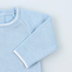Serene Light Blue Knit Baby Sweater and Footed Pants  Set