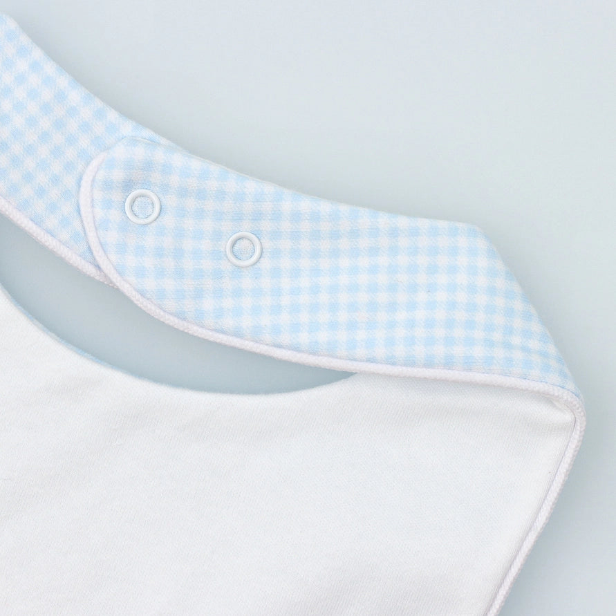 Square Bib in Light Blue Vichy Cotton Knit