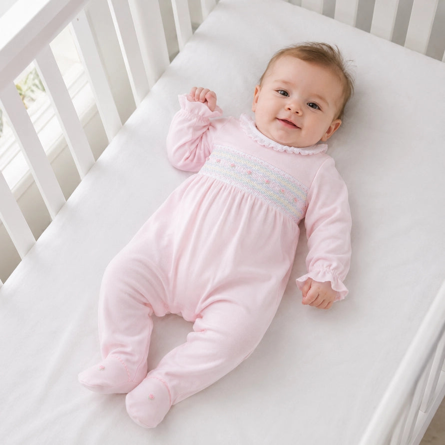 Junie's Classics Smocked Ruffle Footie — Pima Cotton Baby Girl Footie