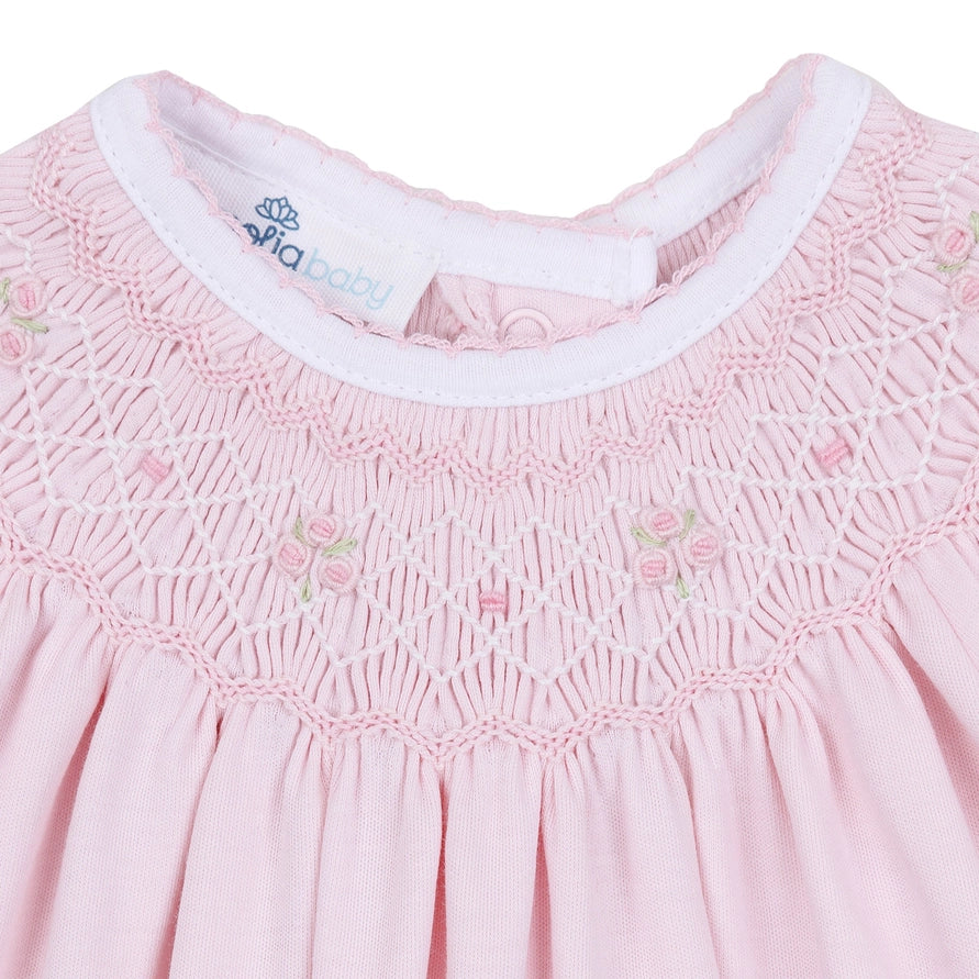 Lillian Bishop Pink Pima Cotton Smocked Romper