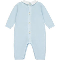 Drew Blue Cotton Knit Babygrow and Hat Set