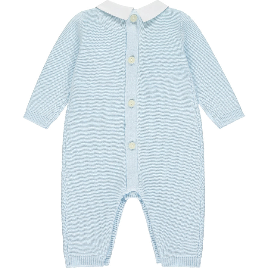 Drew Blue Cotton Knit Babygrow and Hat Set