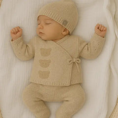 Beige Knit Three Piece Baby Set
