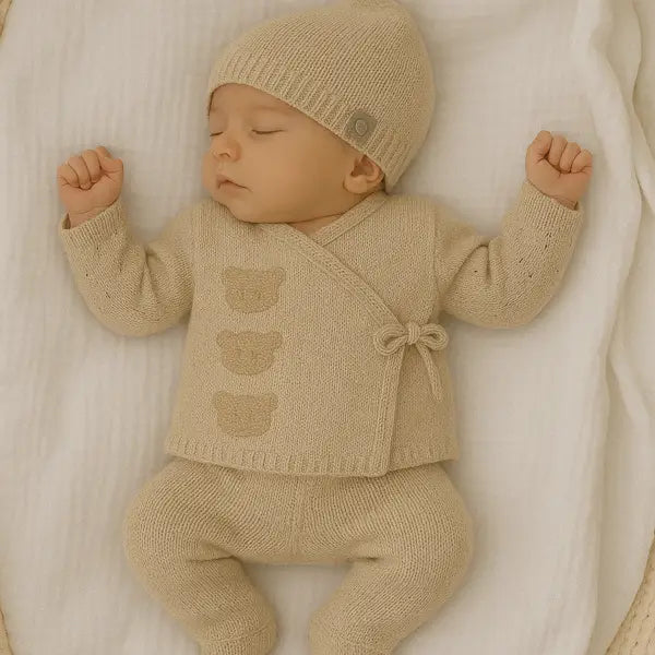 Beige Knit Three Piece Baby Set
