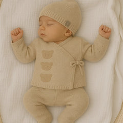 Beige Knit Three Piece Baby Set