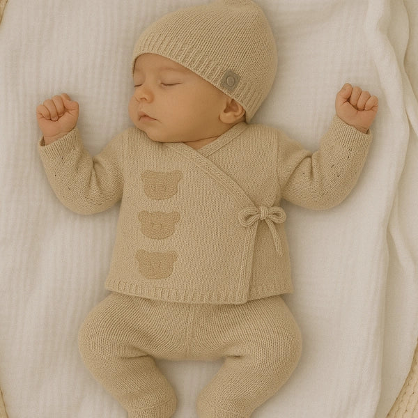 Beige Knit Three Piece Baby Set