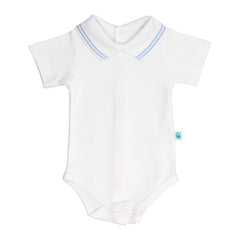 White Cotton Baby Bodysuit Onesie with Polo-Style Collar & Short Sleeves