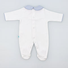 Baby Onesie Babygrow Made of Cotton with Light Blue  Striped Collar