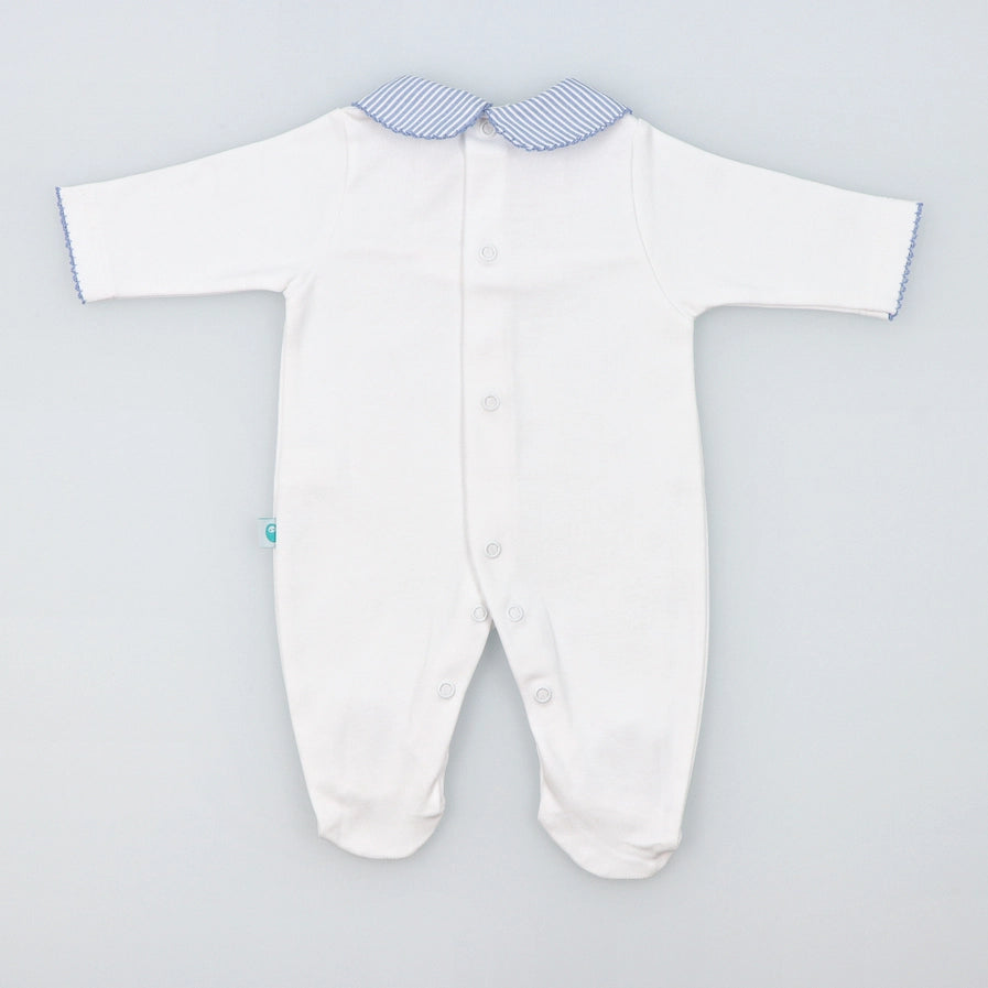 Baby Onesie Babygrow Made of Cotton with Light Blue  Striped Collar