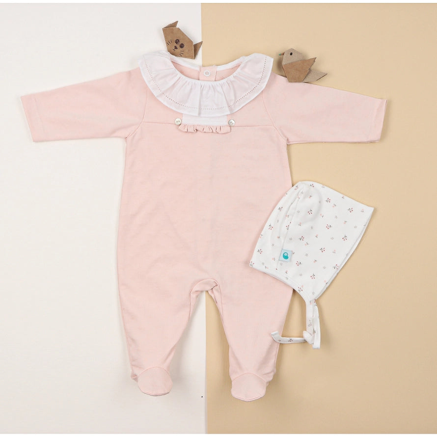 Petal Pink Babygrow with White Ruffle Collar