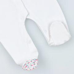 Baby White Cotton Babygrow with Floral Fabric Ruffle Collar