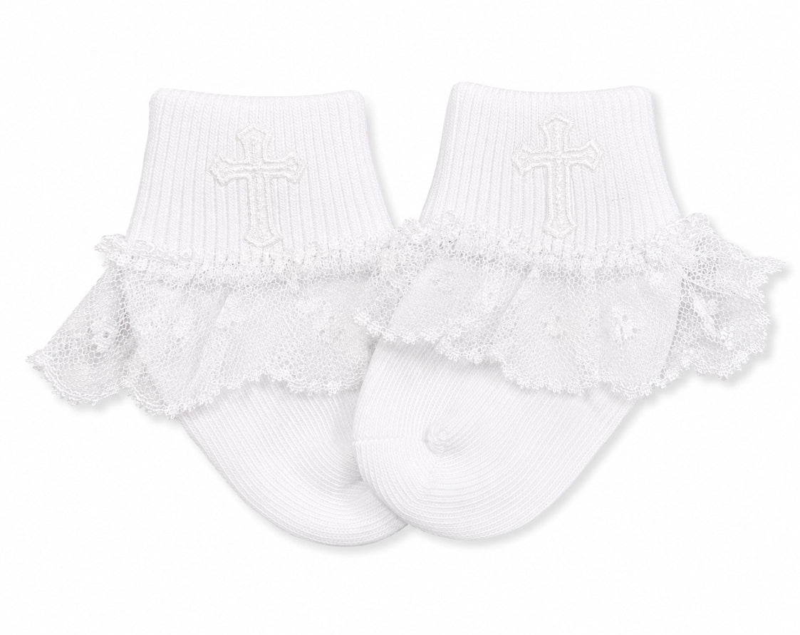Baby Bib & Socks  Christening Set w/ Lace