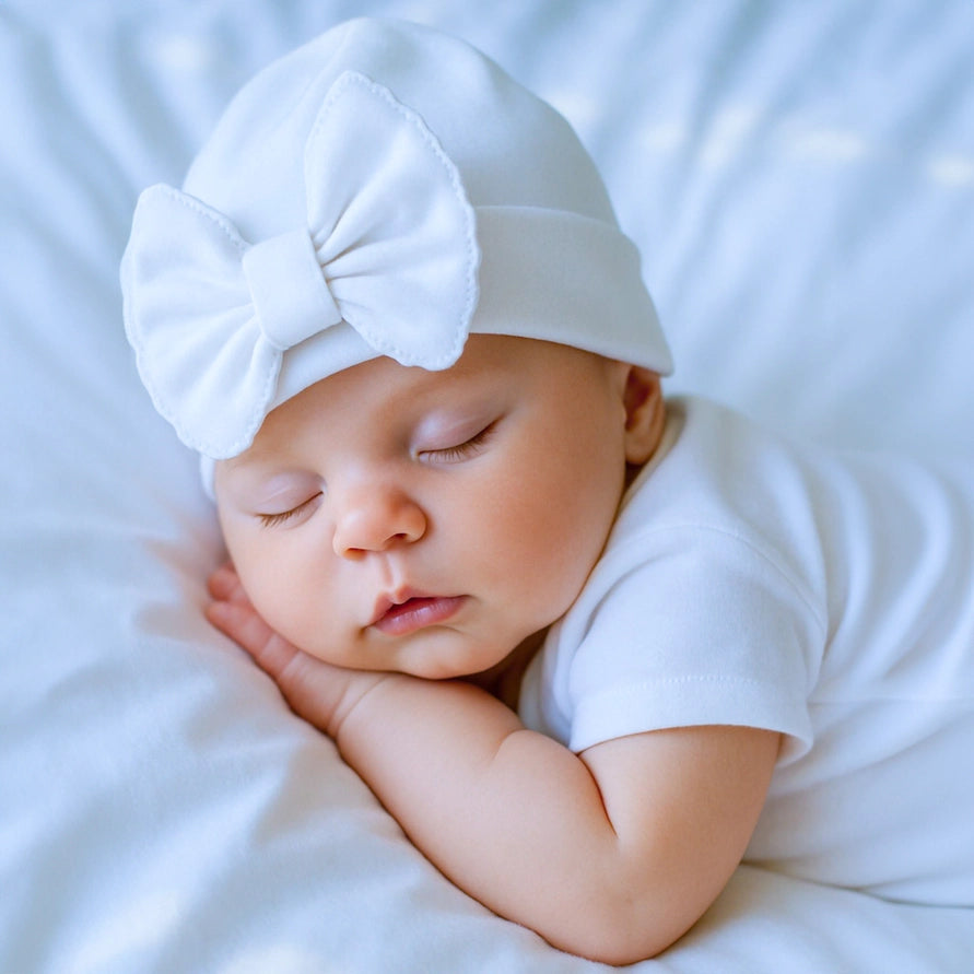 White Baby Pima Cotton Bow Hat