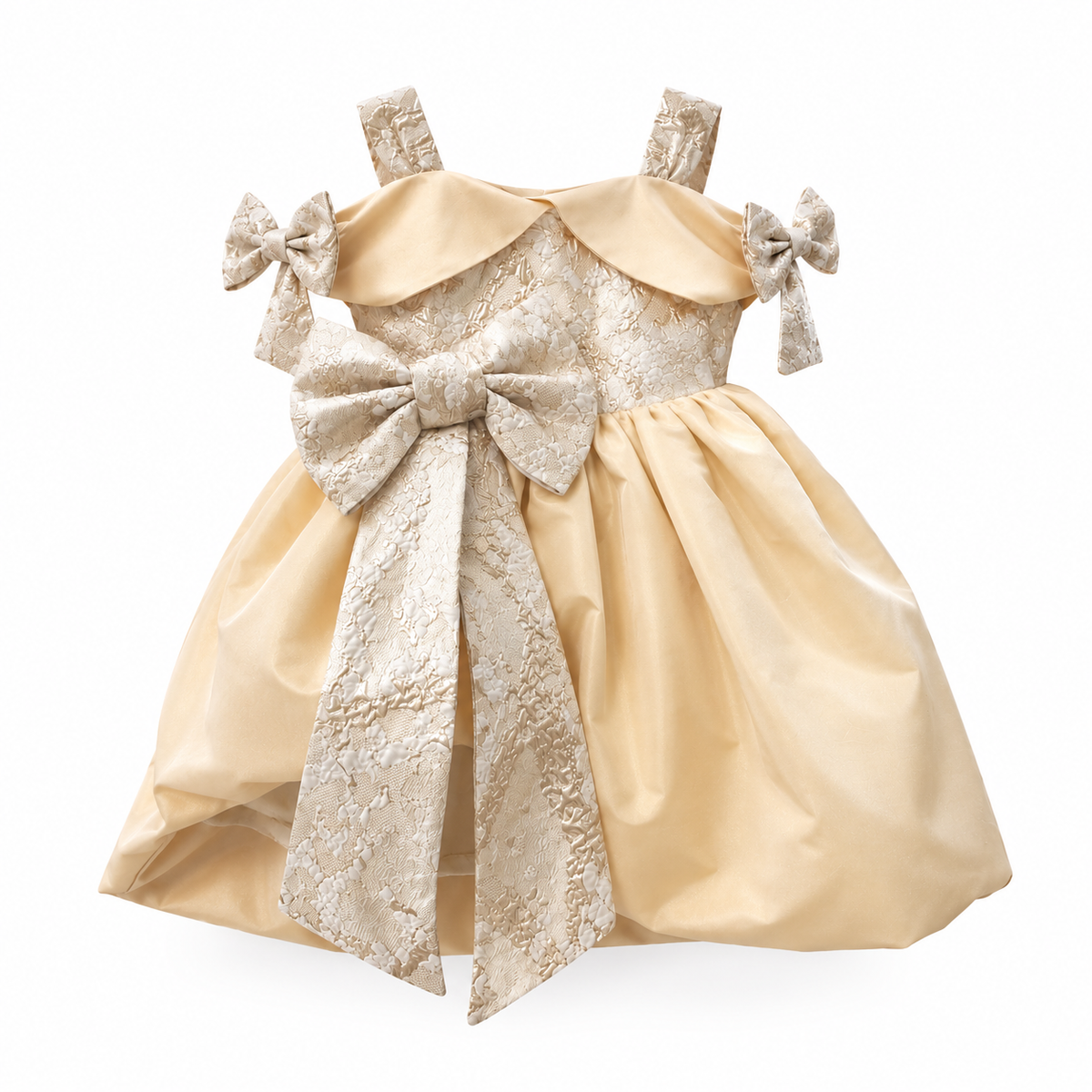 Charlie Gold Jacquard Bow Dress for Girls