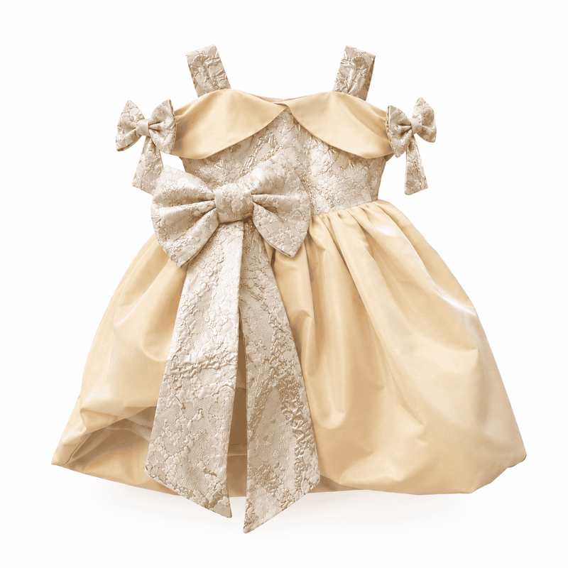 Charlie Gold Jacquard Bow Dress for Girls