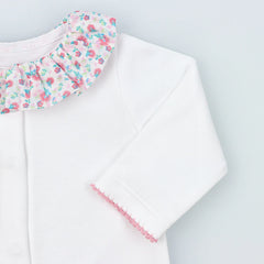 Baby White Cotton Babygrow with Floral Fabric Ruffle Collar