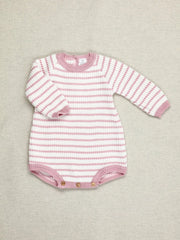 Pink and White Striped Knit Cotton Onesie