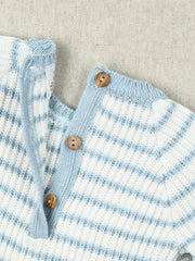 Baby Blue and White Striped Knit Cotton Onesie