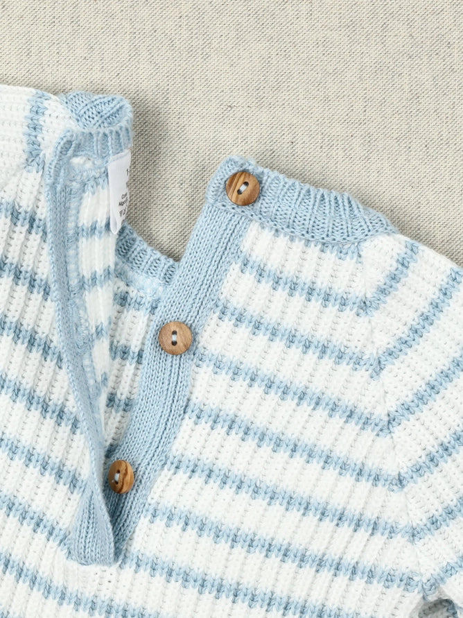 Baby Blue and White Striped Knit Cotton Onesie