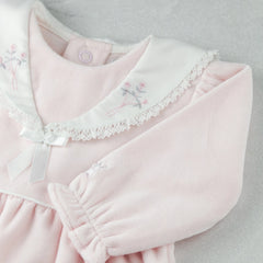 Katie Baby Girls Pink Velour Babygrow