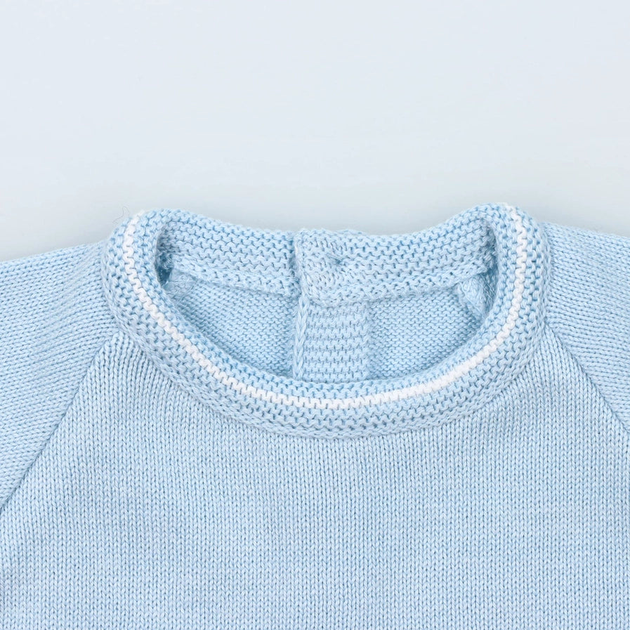 Serene Light Blue Knit Baby Sweater and Footed Pants  Set