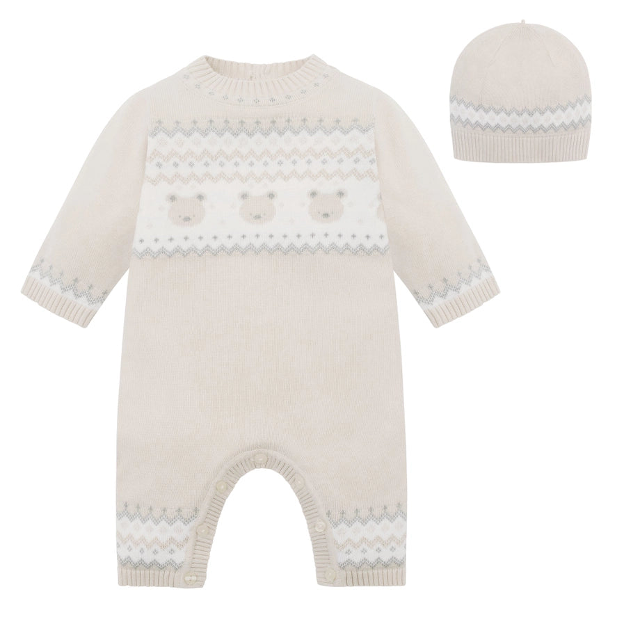 Kristian Boys Stone Teddy Knit All in One & Hat Set