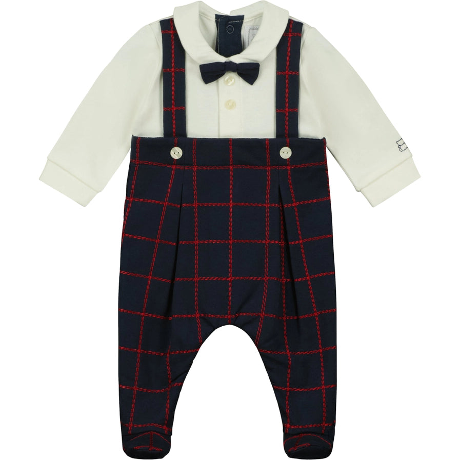 Elmo Navy Mock Dungaree Babygrow