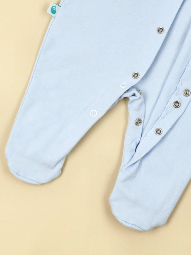 Brushed Baby Blue Cotton Babygrow