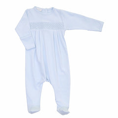 Essentials Solid Blue Smocked Footie — Pima Cotton Baby Footie