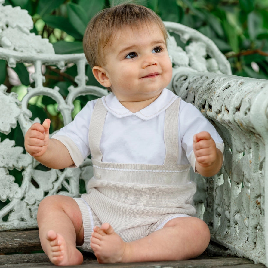 Lowe Baby Beige Mock Braces Romper