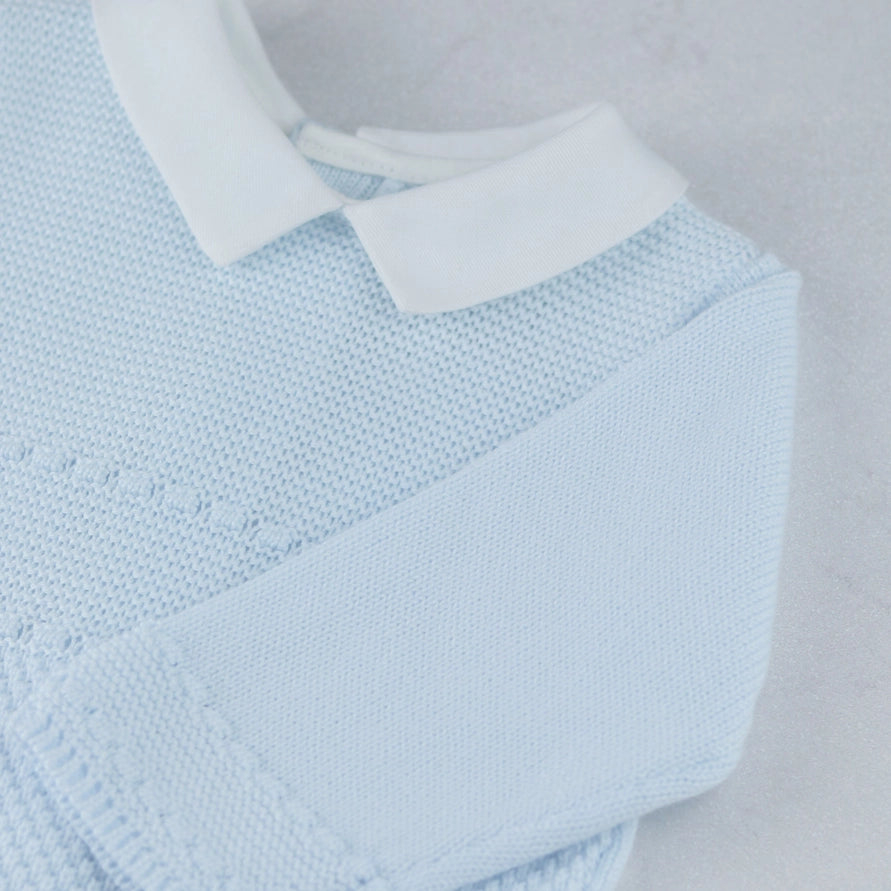 Kaleb Boys Blue Knitted All in One & Hat Set