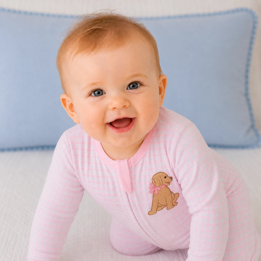 Puppy Playtime Pink Pima Cotton Zip Footie