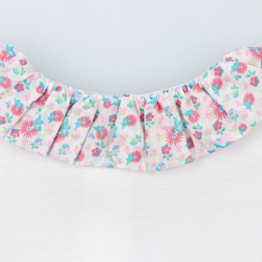 Baby White Cotton Babygrow with Floral Fabric Ruffle Collar
