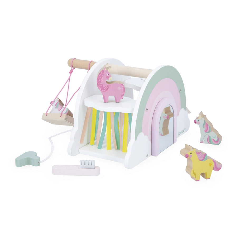 Unicorn Rainbow House Wooden Toy with 4 Unicorns