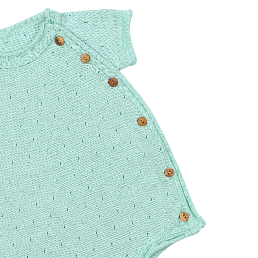 Mint Green Short Sleeve Cotton Knit Romper