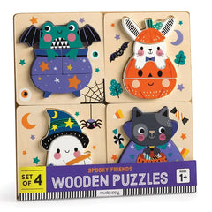 Spooky Friends Wooden Puzzle Set, 4 Puzzles