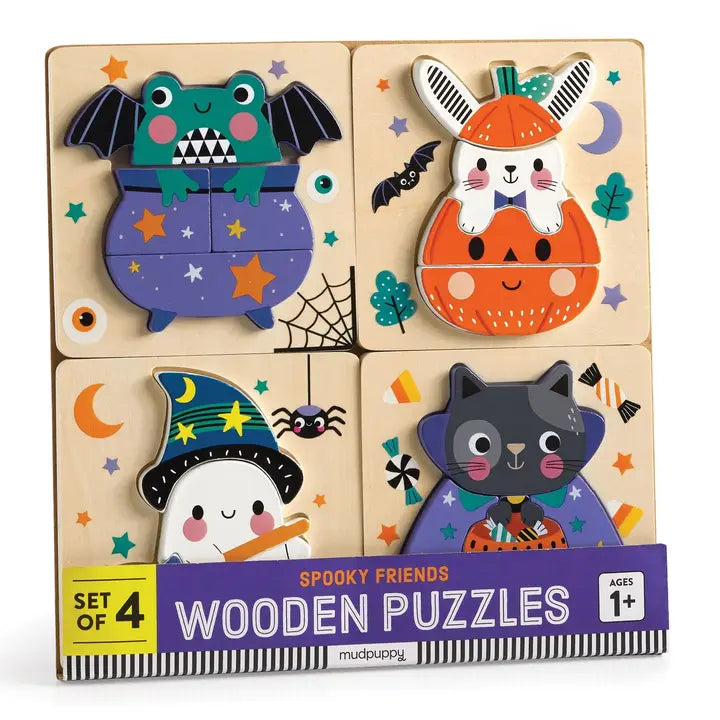 Spooky Friends Wooden Puzzle Set, 4 Puzzles