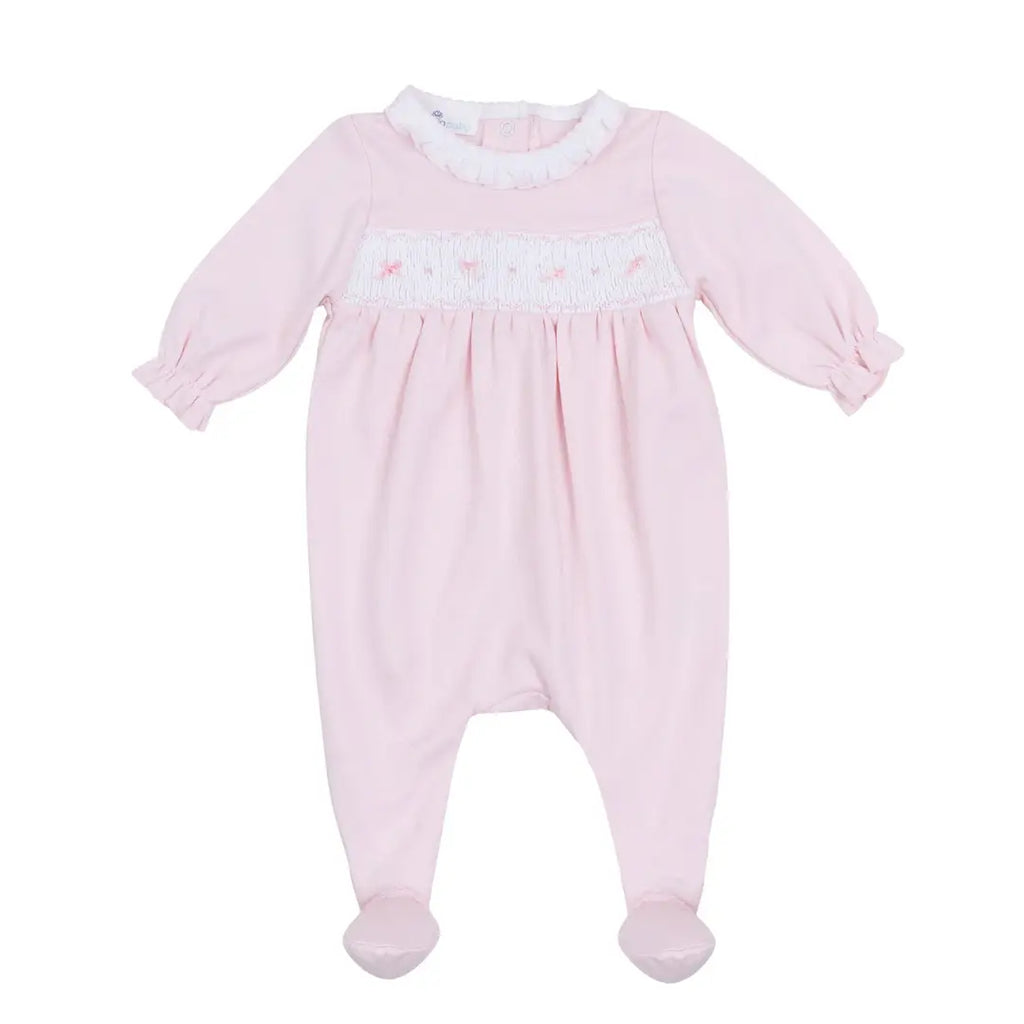 Pink Embroidered Smocked Pima Cotton Babygrow