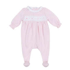 Pink Embroidered Smocked Pima Cotton Babygrow