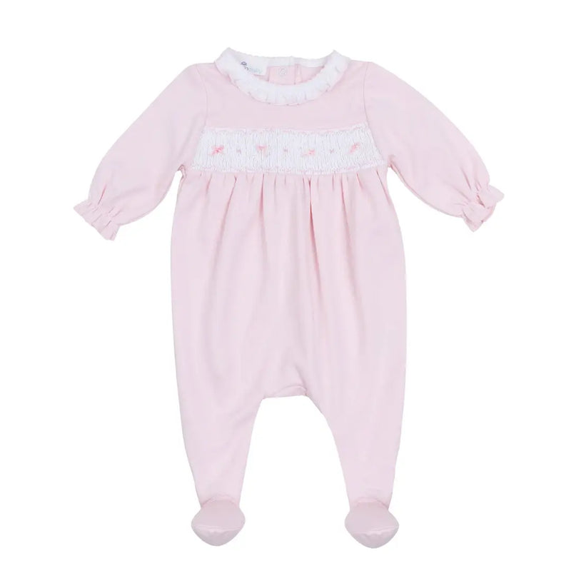 Pink Embroidered Smocked Pima Cotton Babygrow