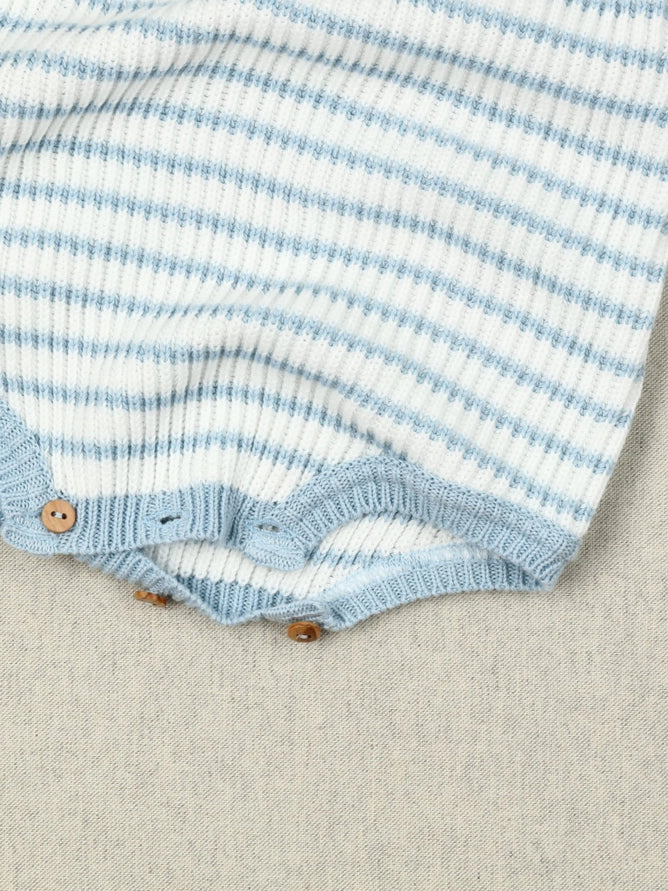 Baby Blue and White Striped Knit Cotton Onesie