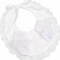 Baby Bib & Socks  Christening Set w/ Lace