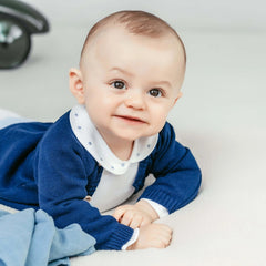 White Cotton Baby Bodysuit Onesie with Piqué Collar and Short Sleeves