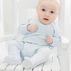 Essentials Solid Blue Smocked Footie — Pima Cotton Baby Footie