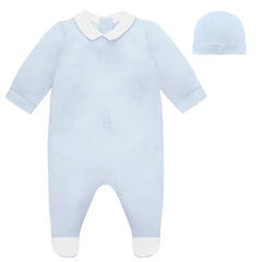 Lionel Boys Blue Babygrow with Teddy Embroidery & Hat